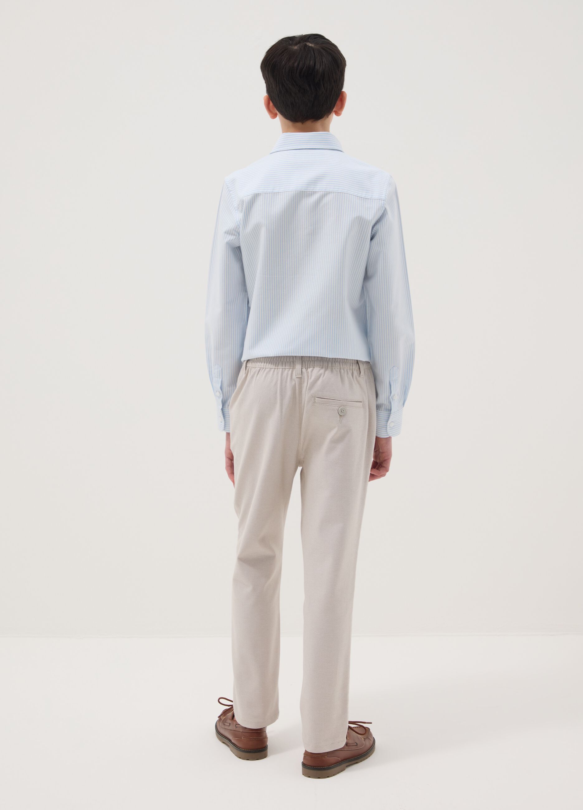 Boys' regular fit beige stretch cotton chinos