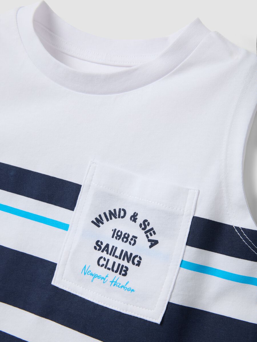 Blue and white striped pure cotton boys&rsquo; vest, regular fit_2