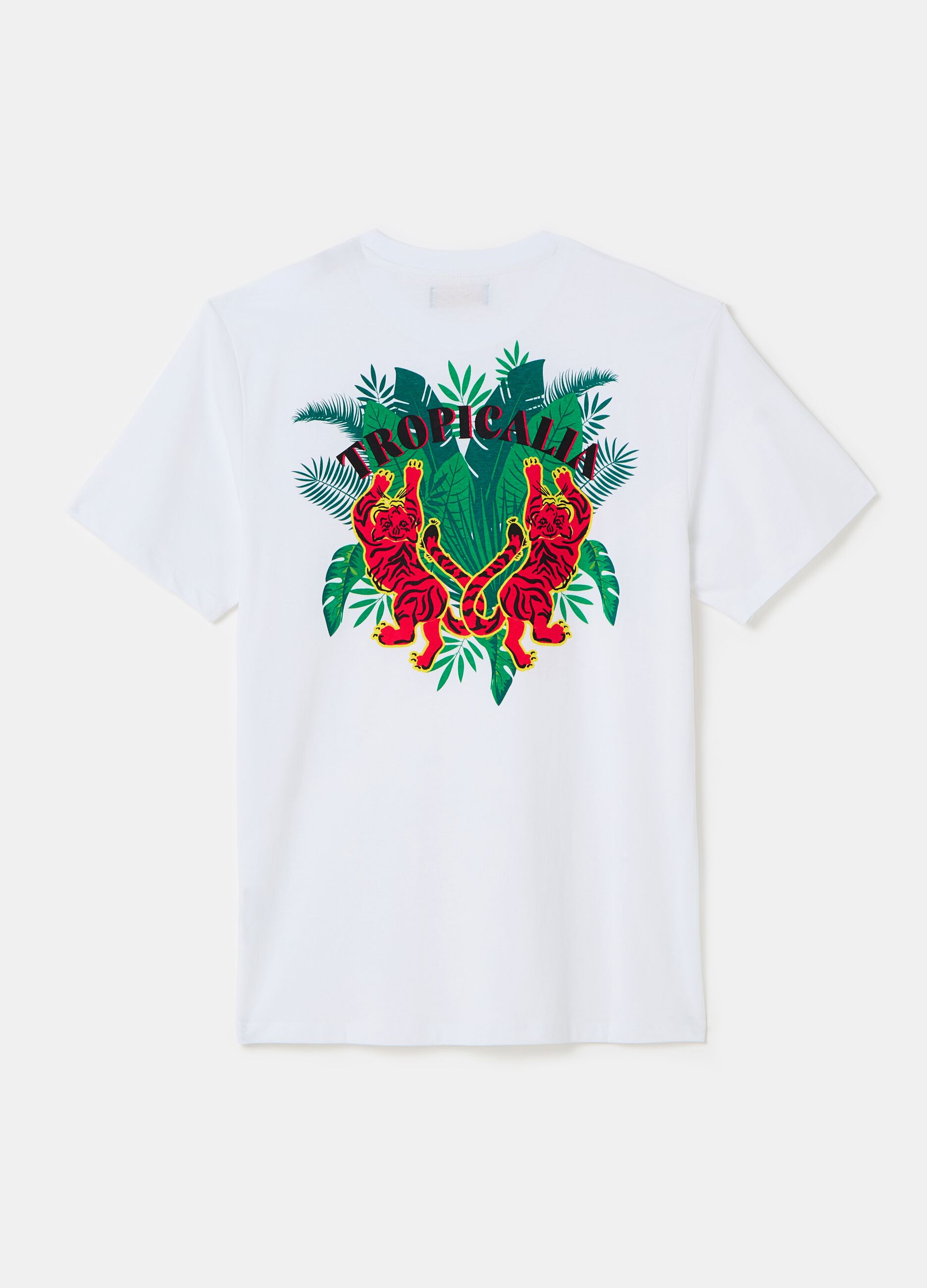 T-shirt in cotone con stampa tropicale