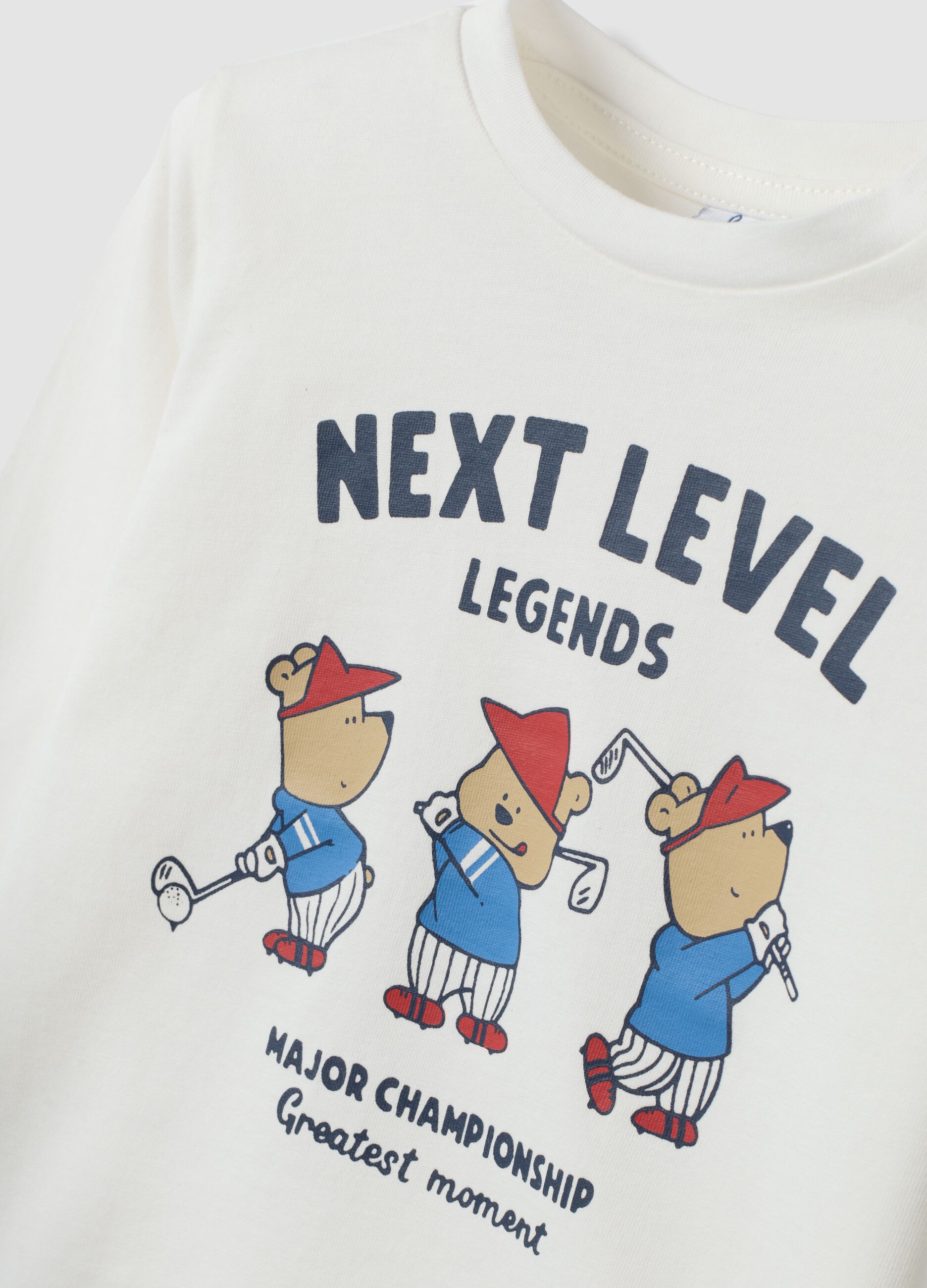 White organic cotton T-shirt with teddy bear print