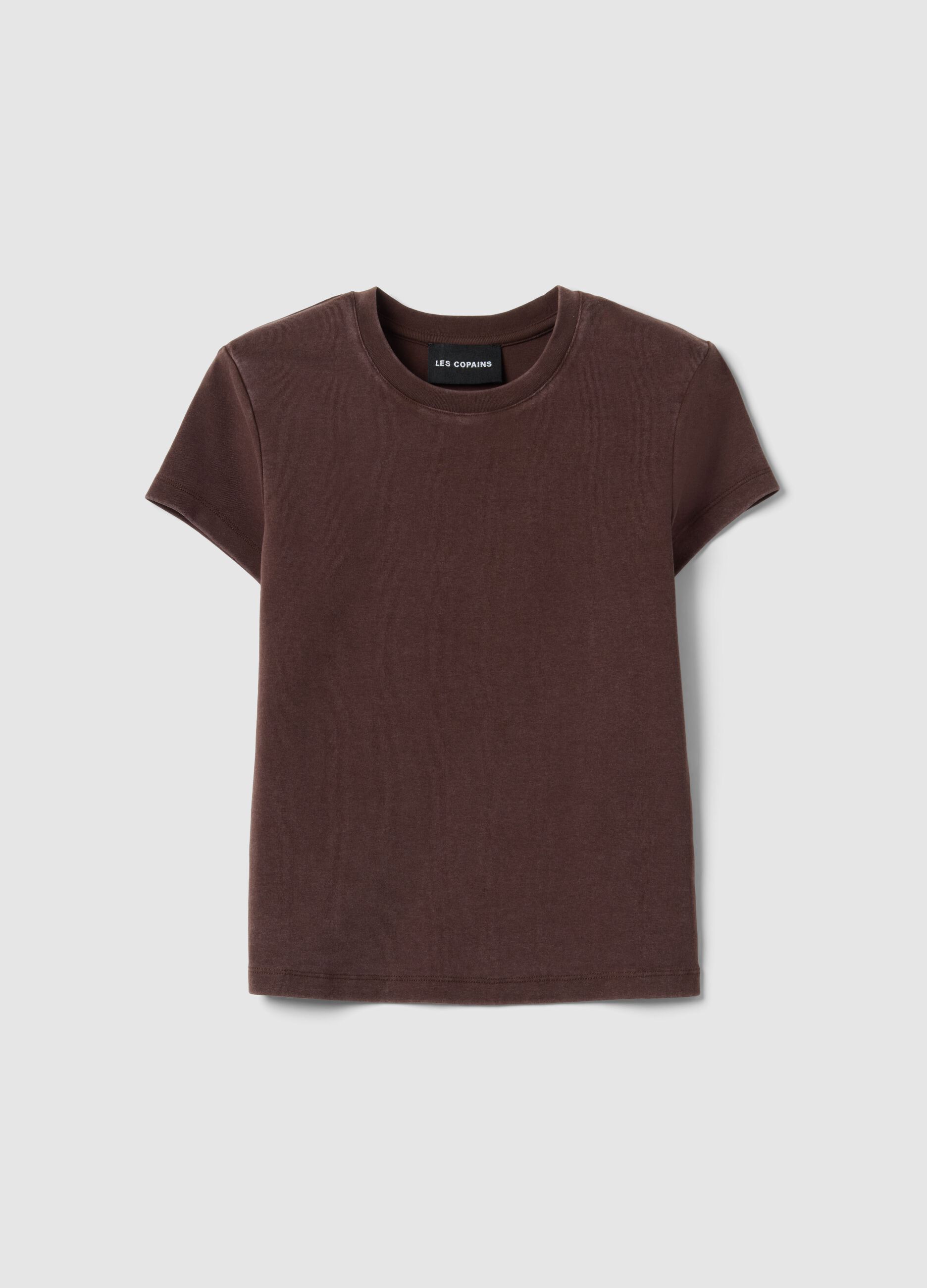 Brown fitted stretch cotton T-shirt
