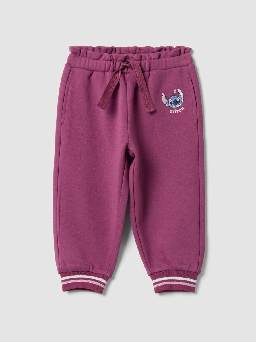 Purple pure cotton jogger trousers with Lilo & Stitch embroidery for baby girl_0