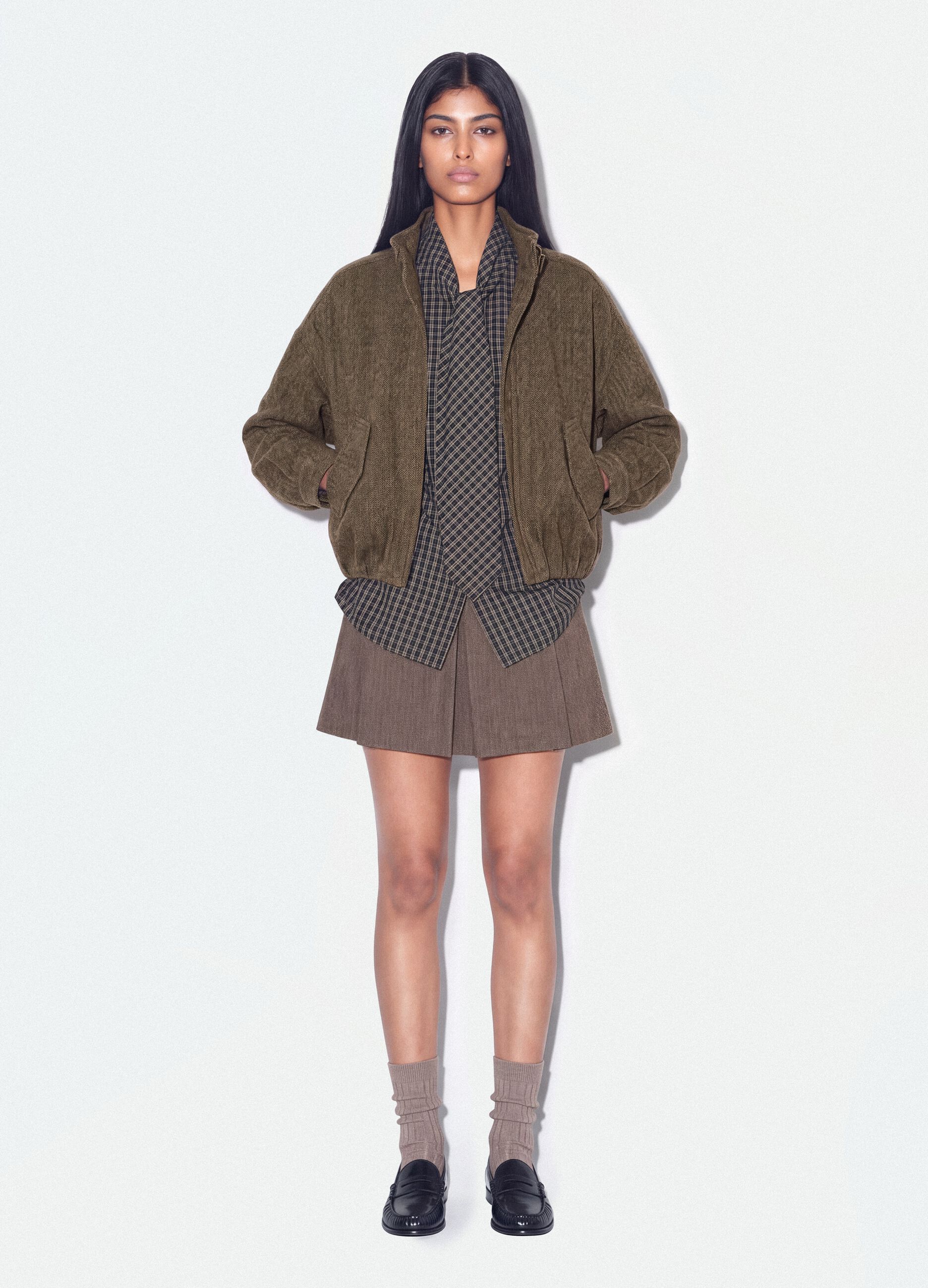 Black oversized cotton-blend checked shirt with bow