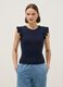 Slim fit blue pure cotton T-shirt with ruffles_0