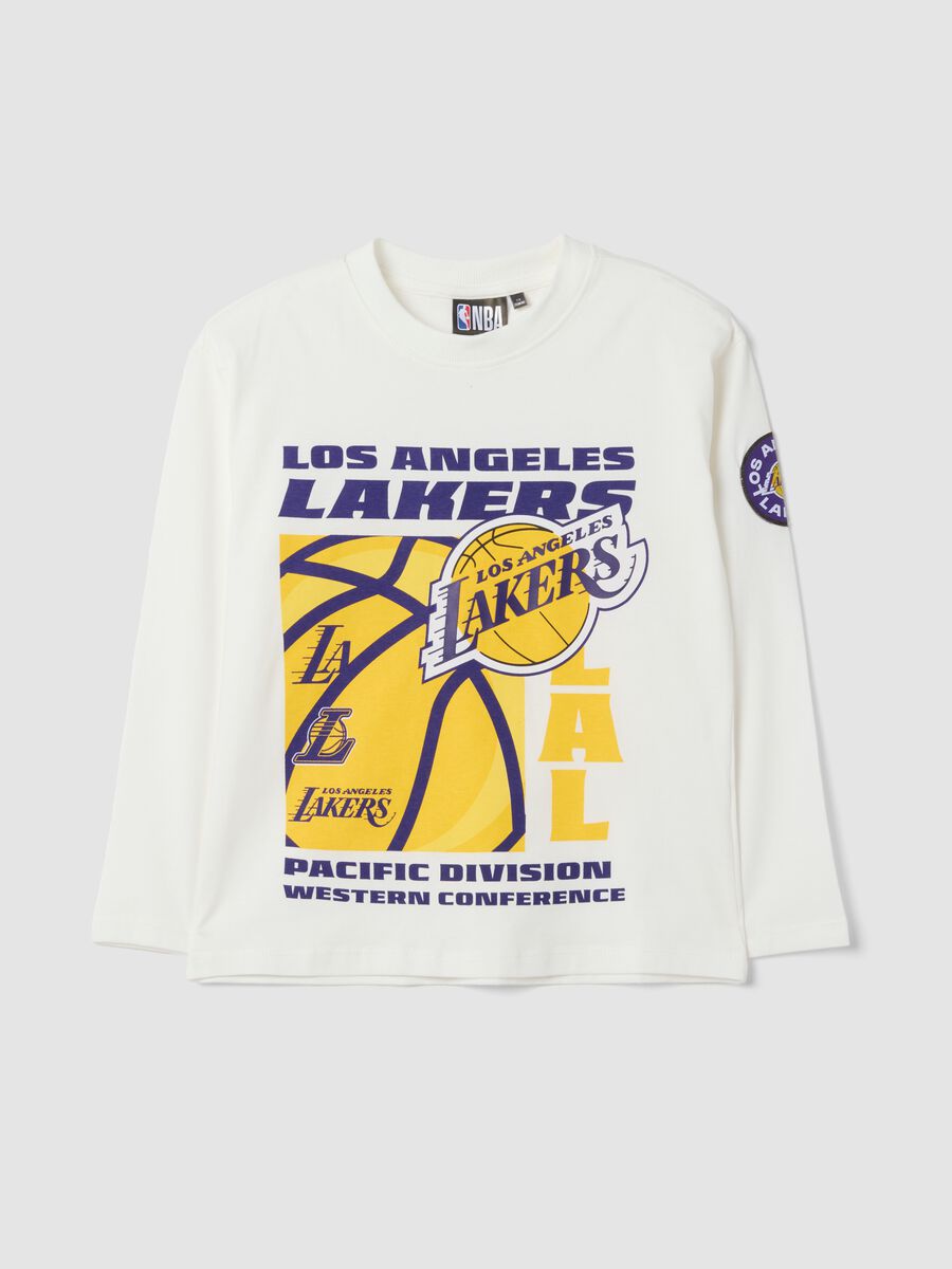 T-shirt bianca in puro cotone con stampa Lakers relaxed fit_0