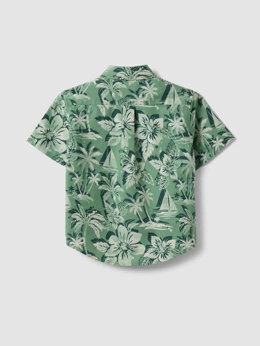 Green pure cotton shirt with tropical print_1