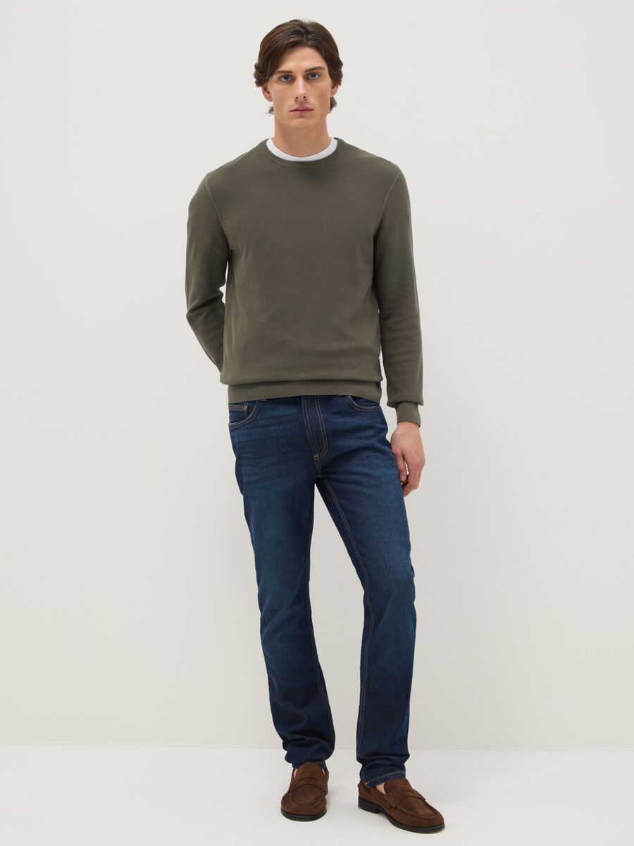 Green Crew Neck Sweater in Pure Cotton Regular Fit_1