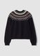 Blauer Jacquard-Cardigan aus Wollmix mit Rundhalsausschnitt_1
