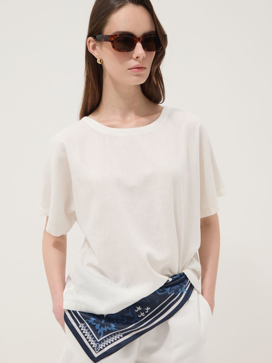 White linen and viscose blend blouse, regular fit_1