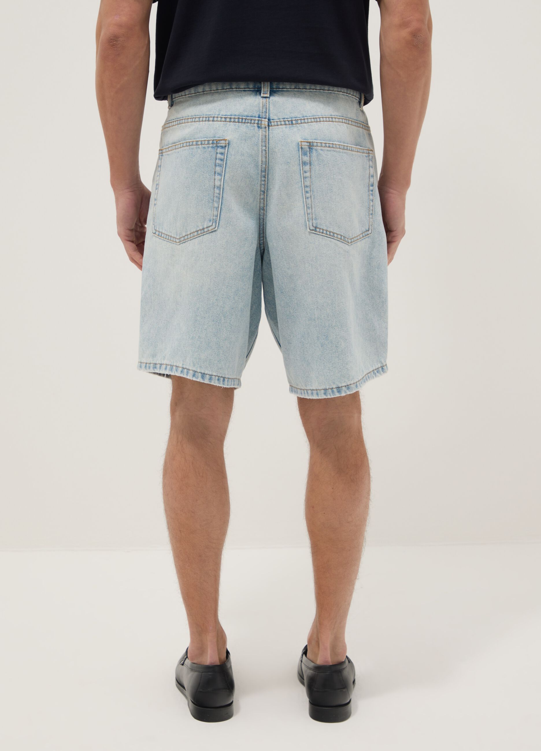 Light blue baggy-fit cotton-blend denim Bermuda shorts