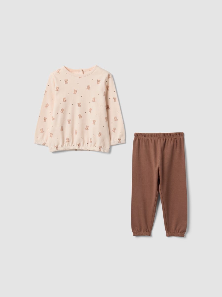 Pink and brown pure organic cotton crew-neck pyjamas for baby girl_0