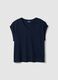 Short-sleeve pure cotton blue V-neck regular fit T-shirt_0