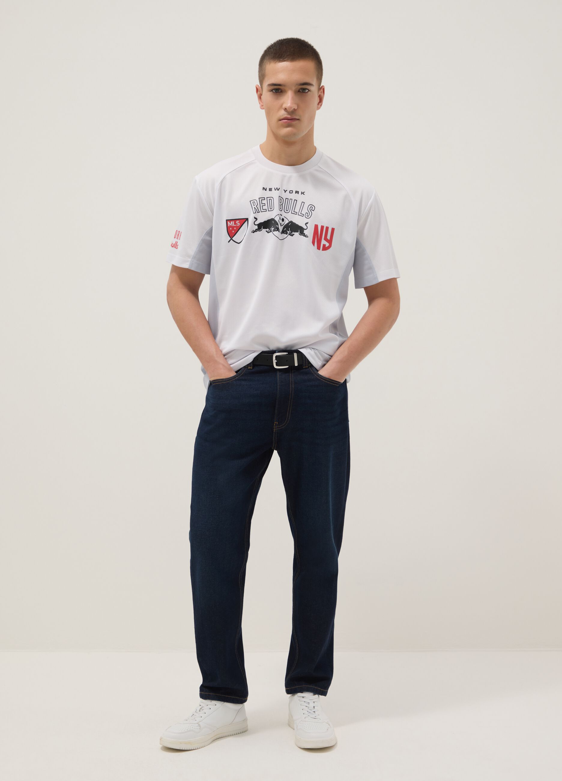 Short sleeve pure cotton white regular fit Red Bulls T-shirt