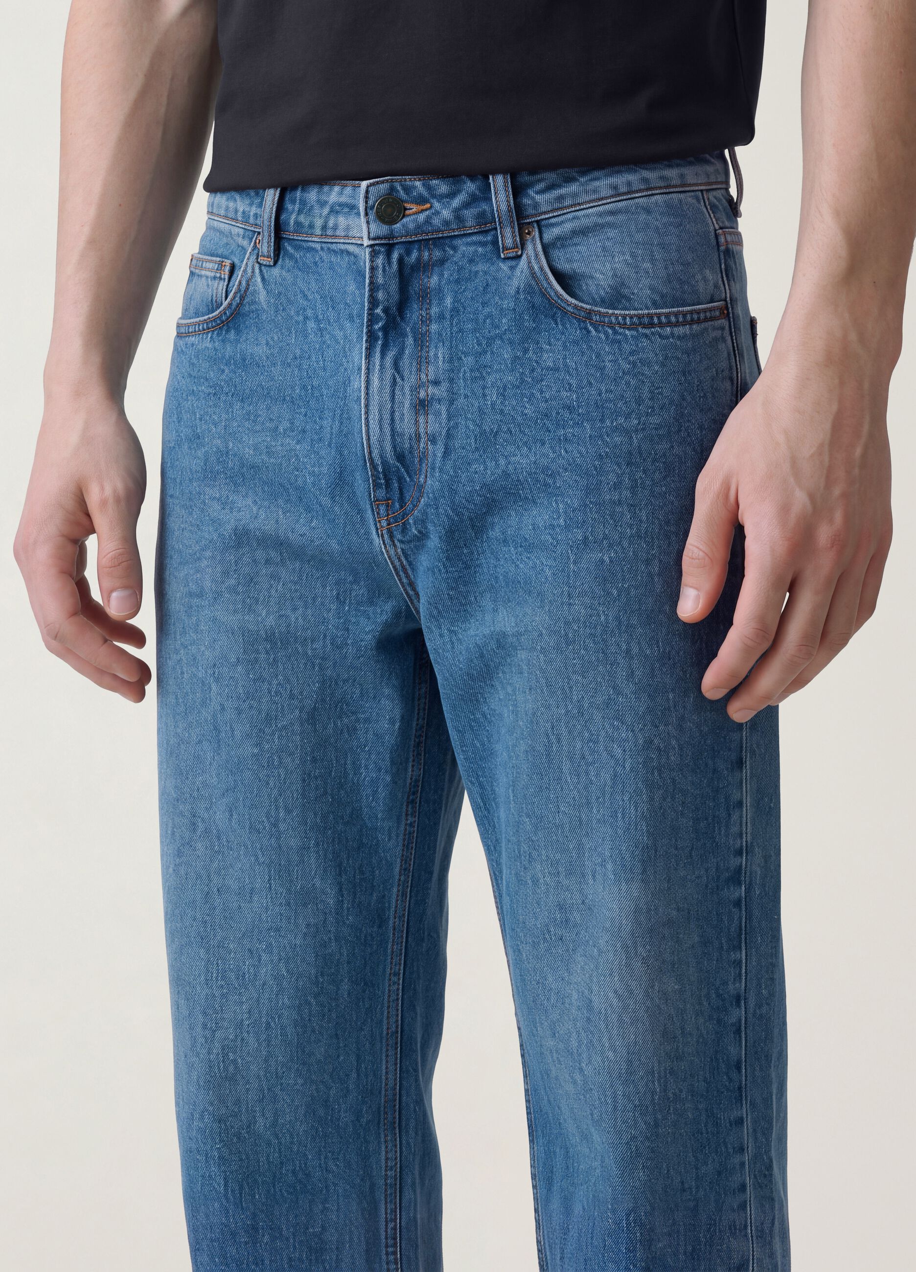 Blue wide-leg pure cotton jeans