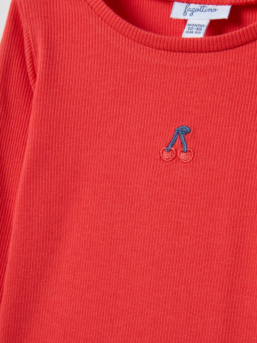 Regular fit red long sleeve cotton blend girl's T-shirt_2