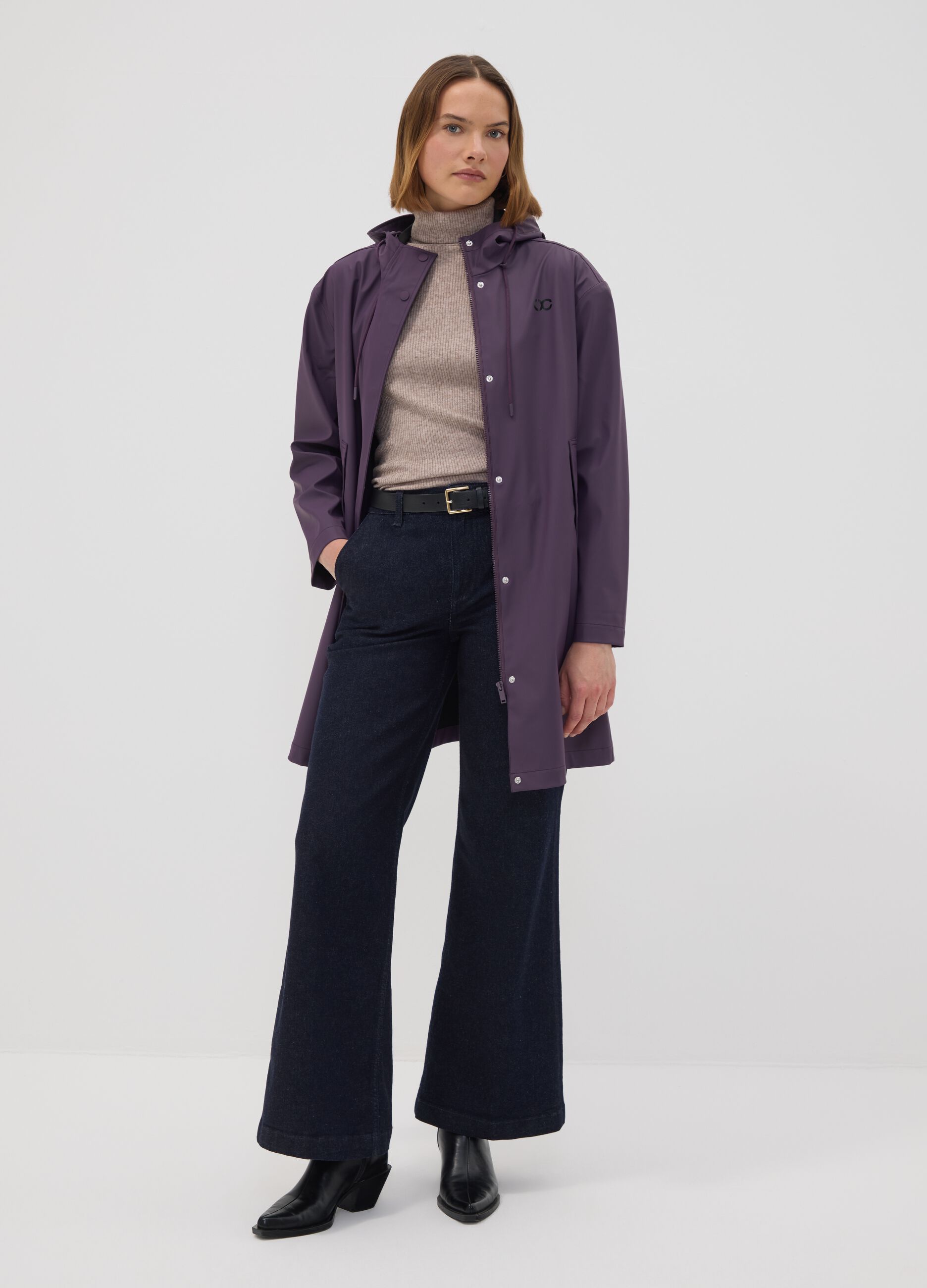 Long purple hooded zip jacket
