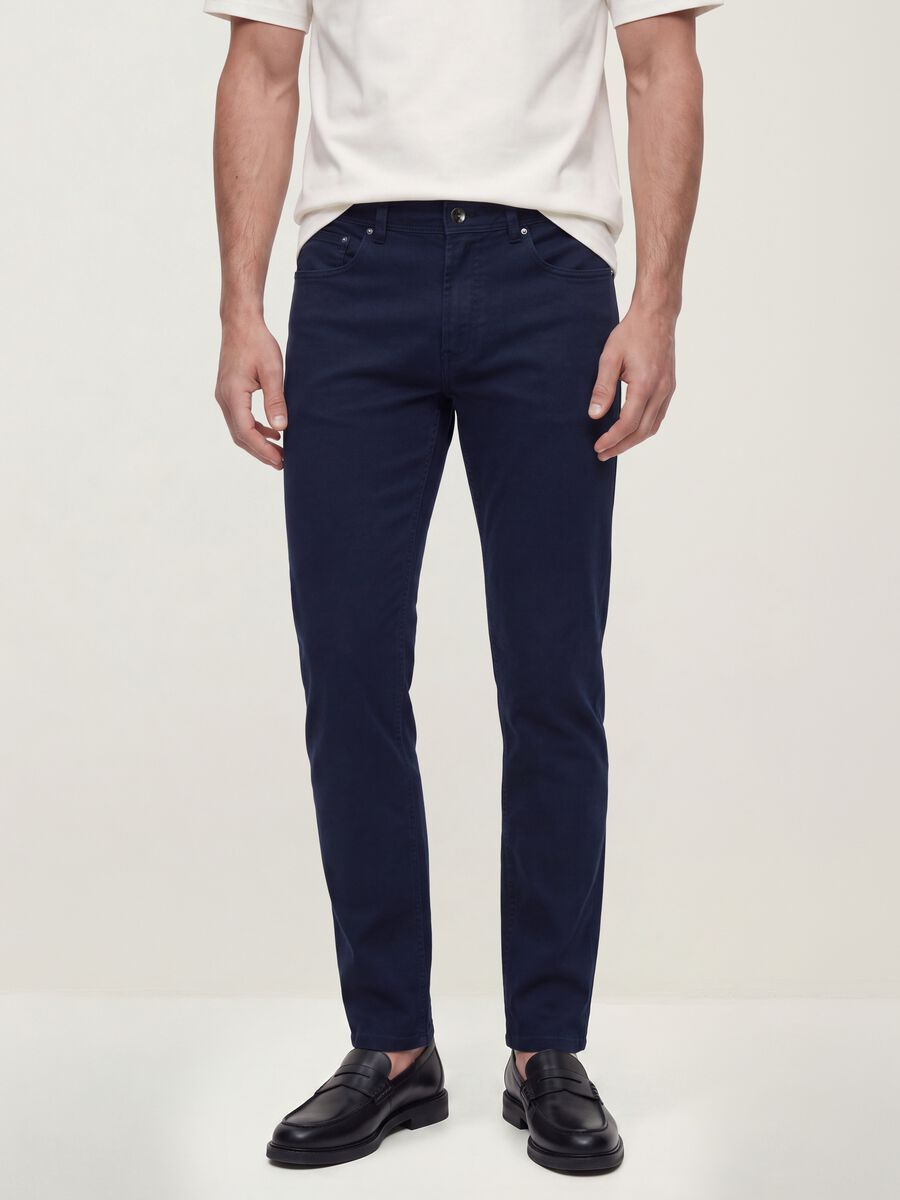Green slim-fit stretch cotton dobby trousers_1