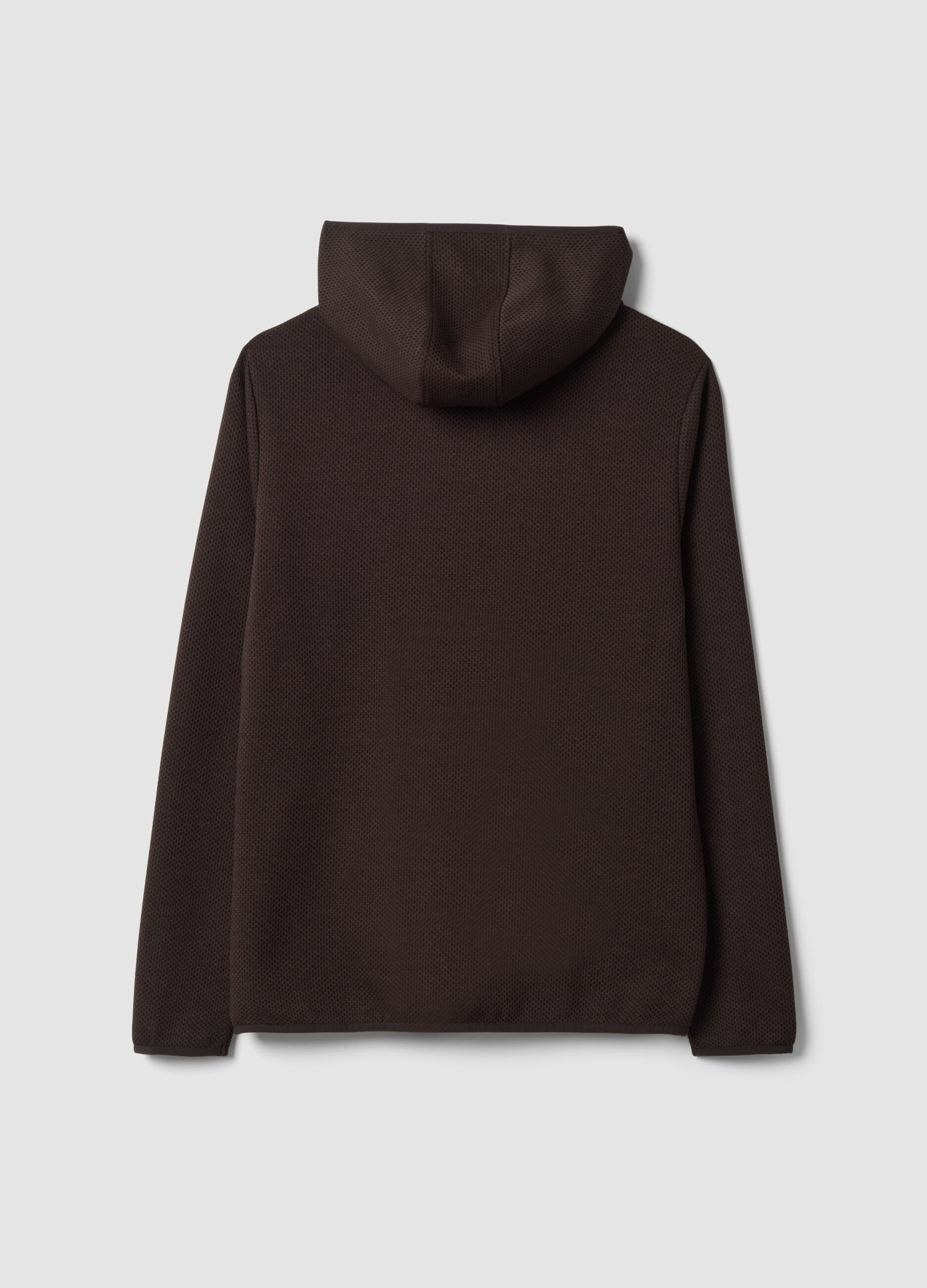Brown stretch viscose and modal hoodie with crew neck
