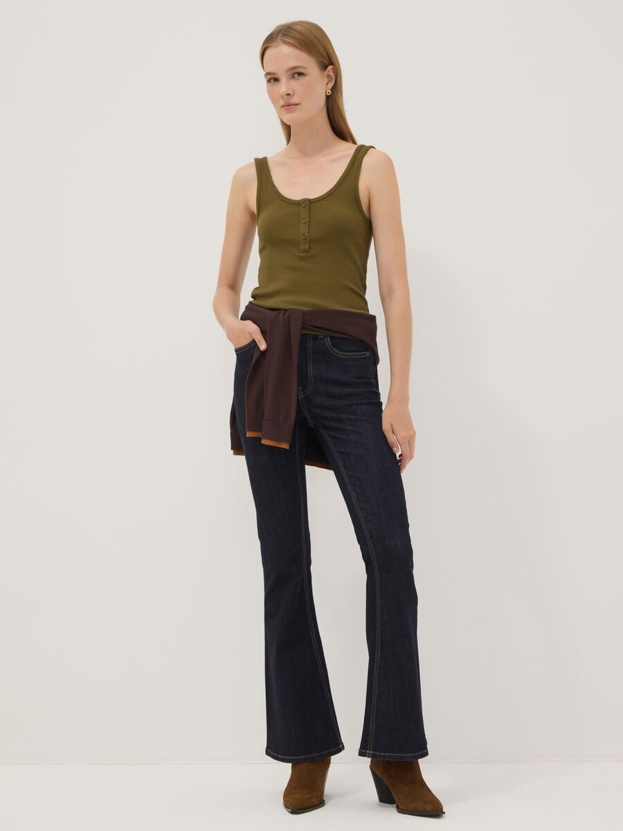 Green stretch cotton tank top with buttons, regular fit_2