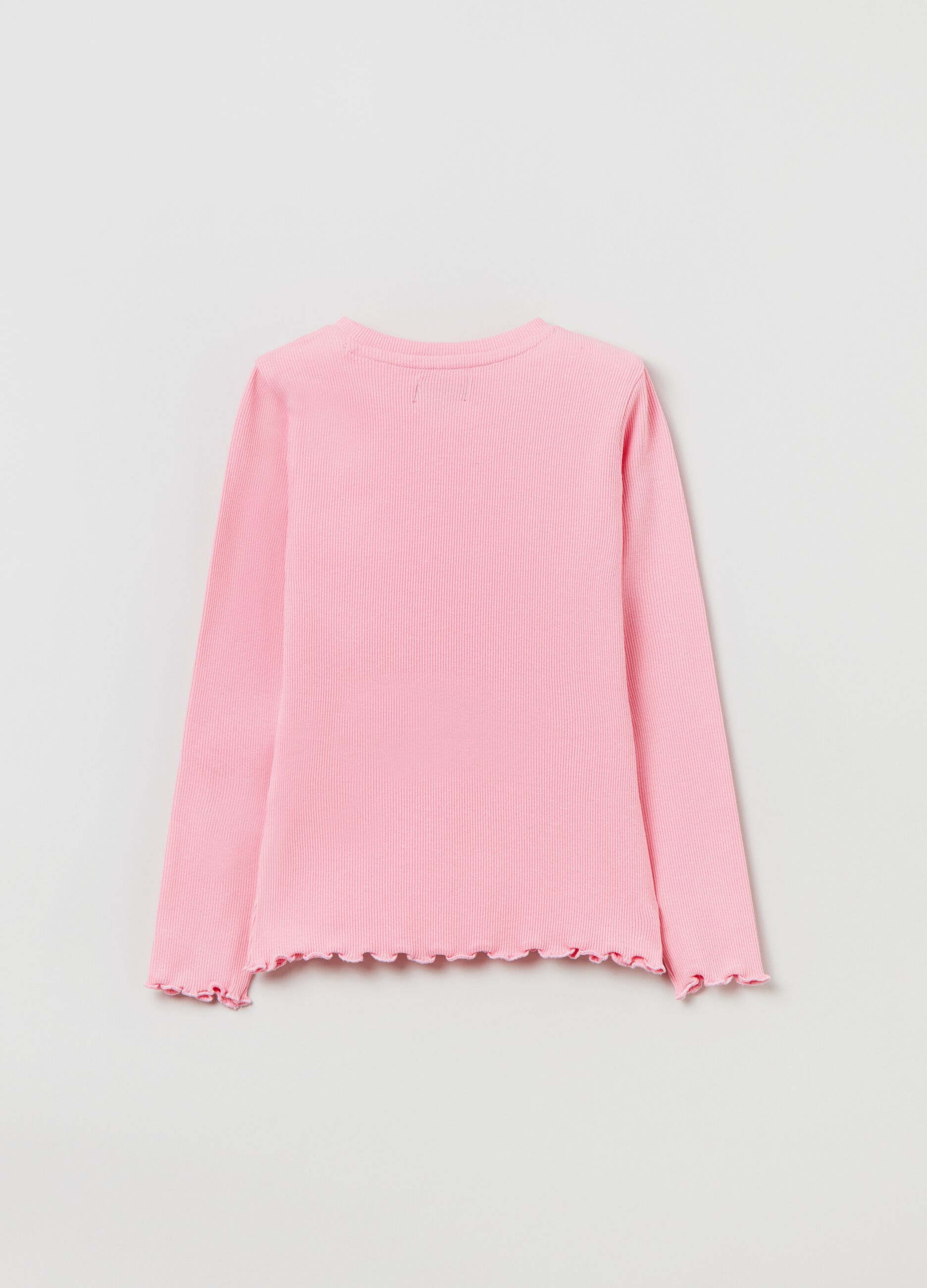 Long-sleeve T-shirt with scalloped trims