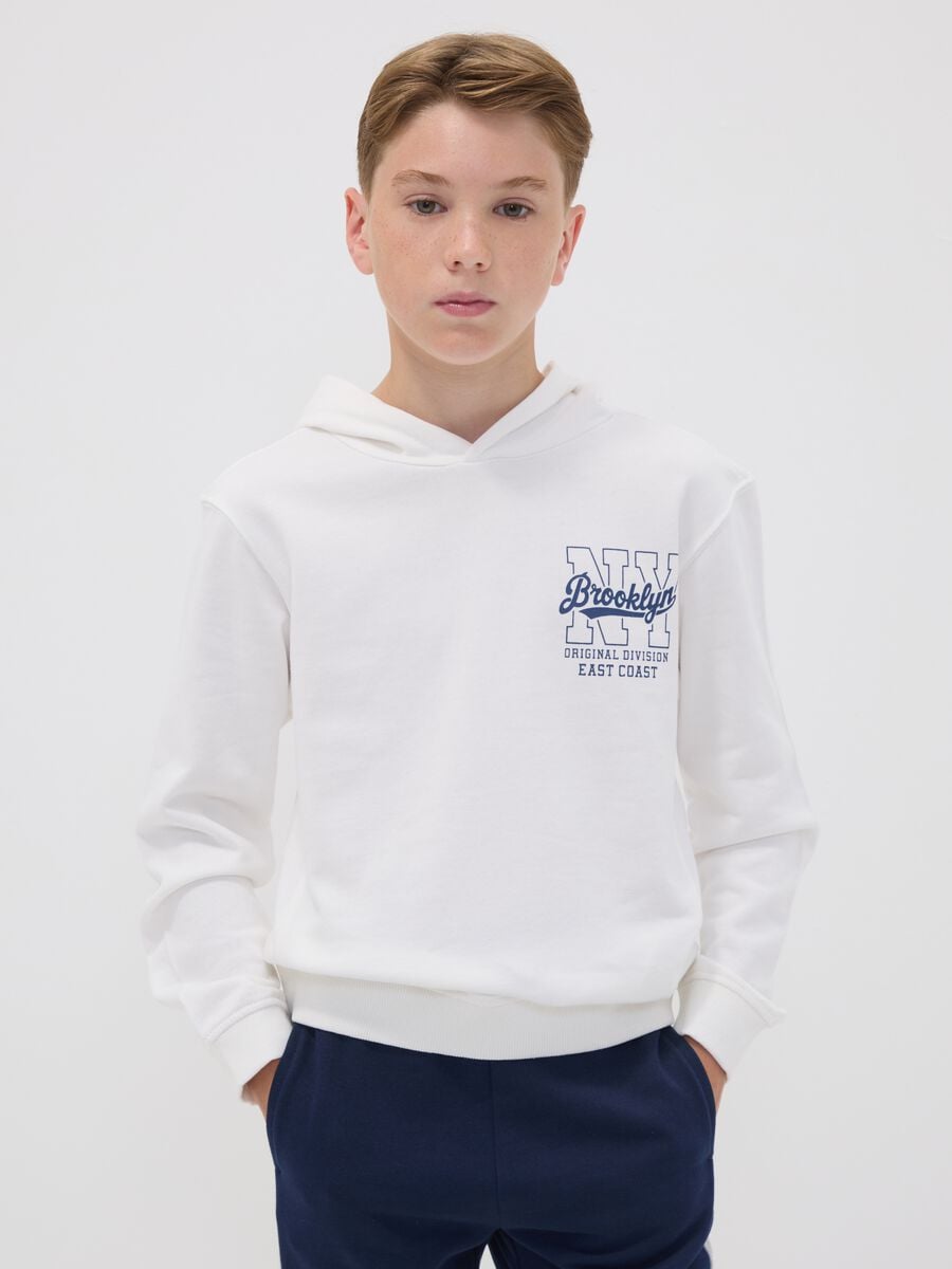 White pure cotton hoodie with print for boys_0