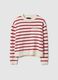 Beige jumper with red stripes in pure cotton regular fit_0