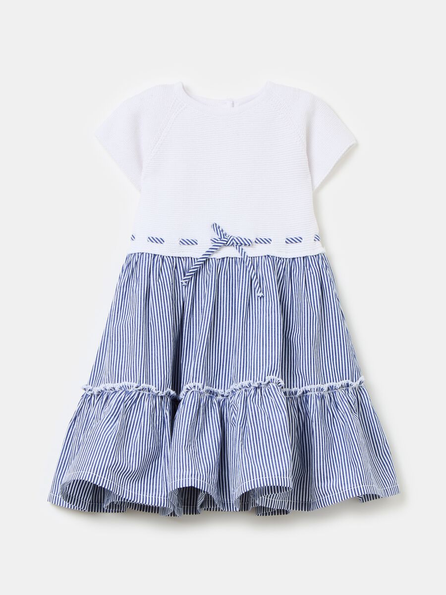 Two-part cotton dress with striped skirt_0