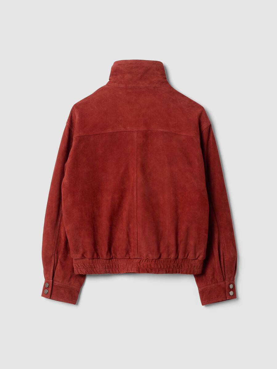 Red genuine leather bomber jacket with zip and press studs, regular fit_6