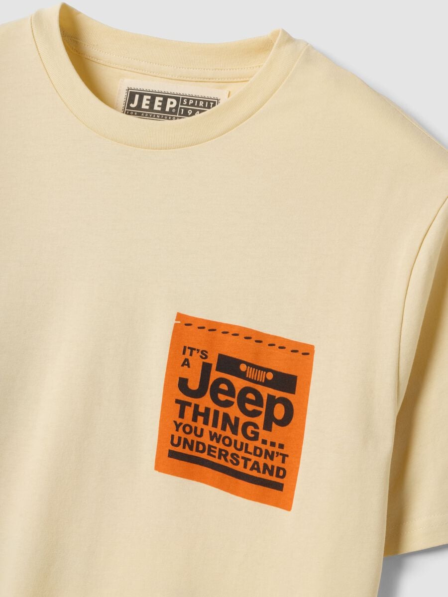 Beige pure cotton crew-neck T-shirt with Jeep print_1