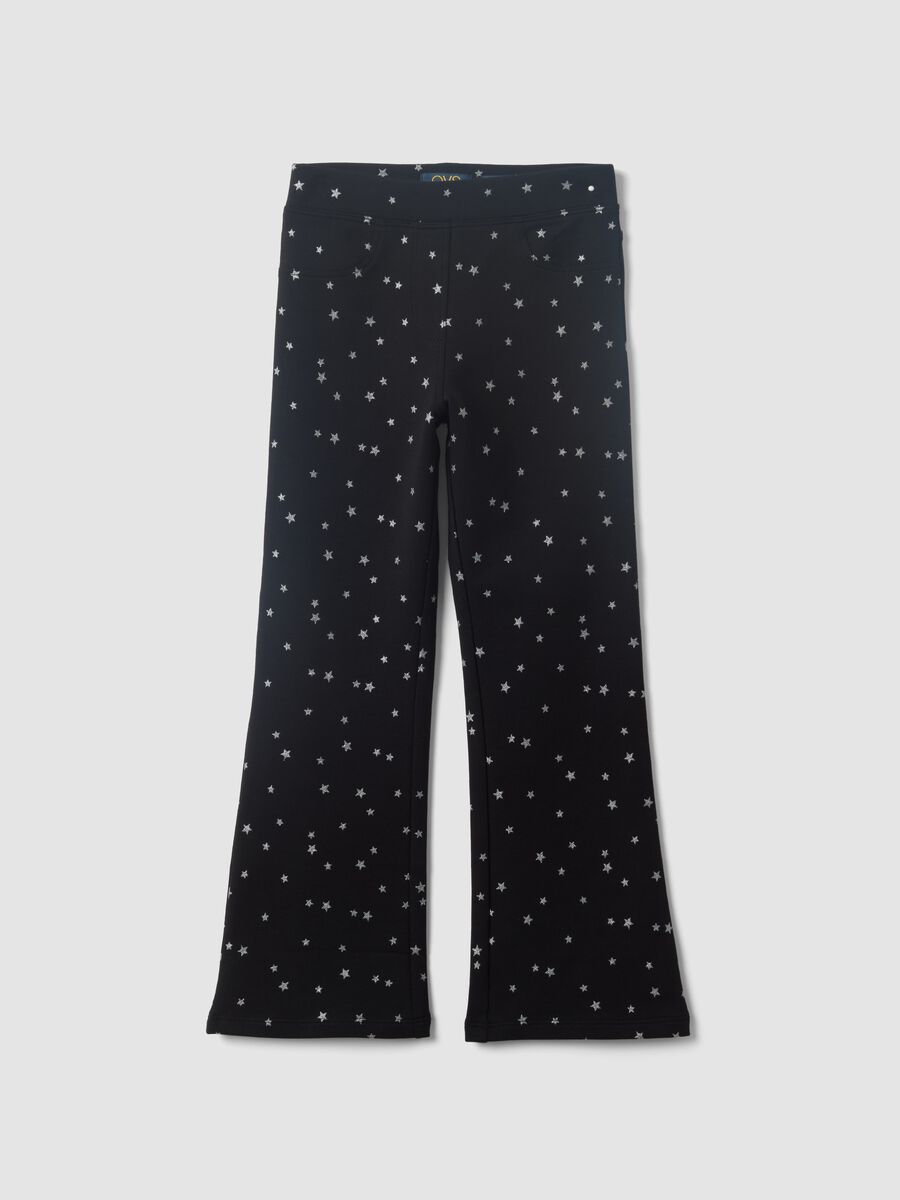 Black flared stretch-cotton star-print trousers for girls_0