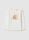 T-shirt branca de manga comprida de algod&atilde;o puro para meninas com abelha_0