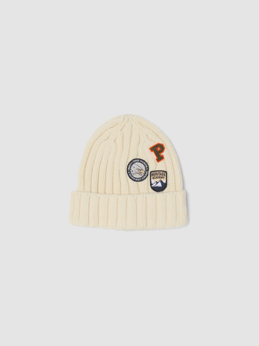 Cappello bianco in misto lana a coste con risvolto_0