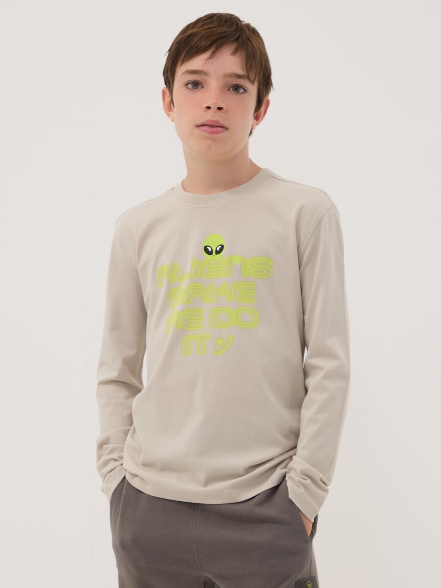 Grey pure organic cotton printed T-shirt for boys_0