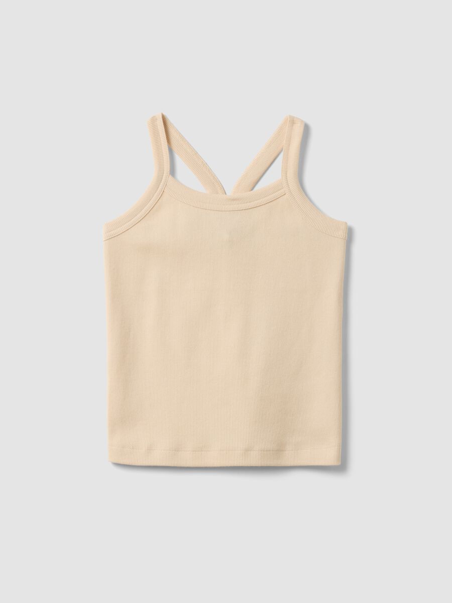 Girls&rsquo; beige ribbed stretch cotton fitted tank top_3