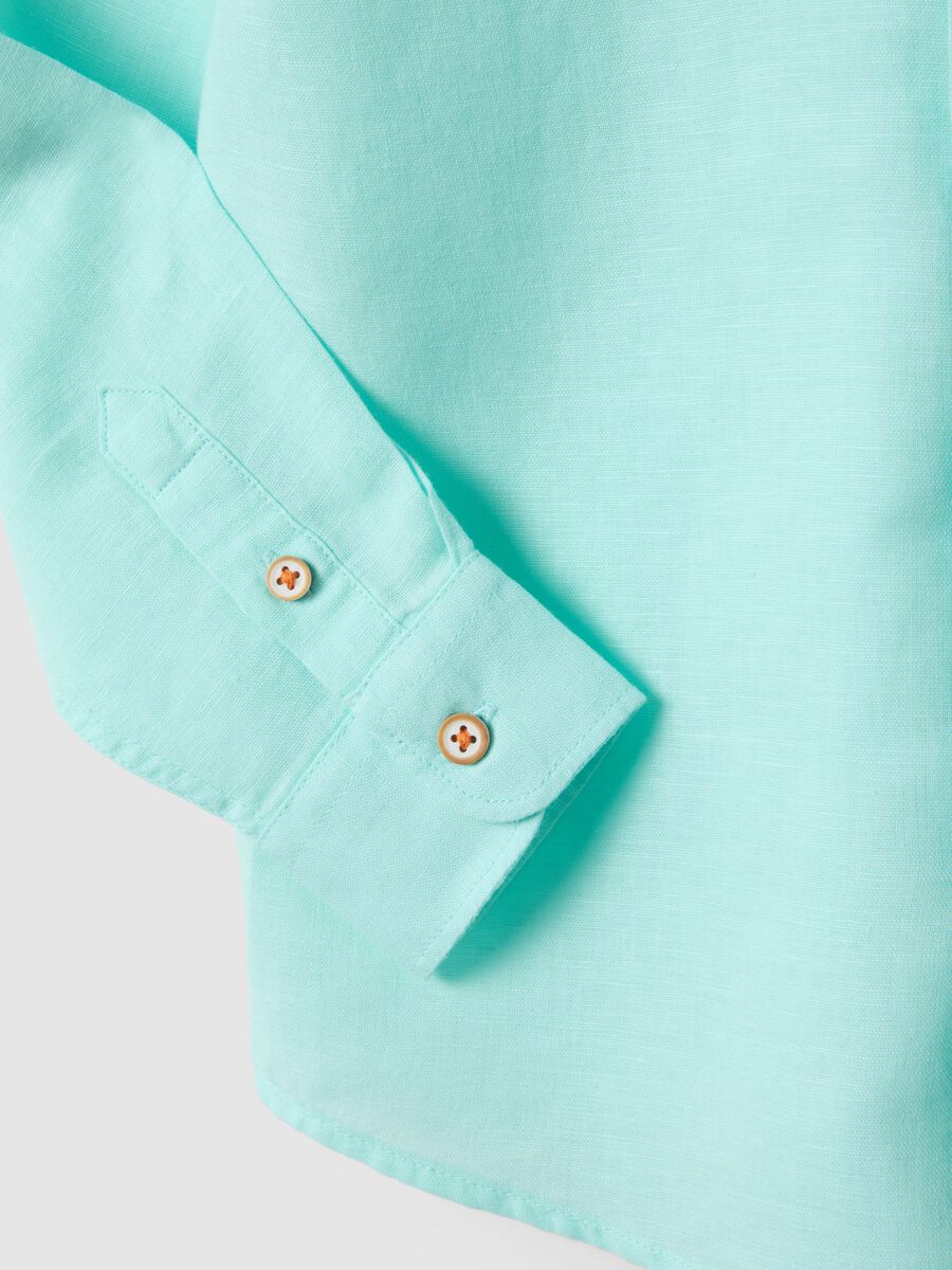 Regular fit blue linen blend boys' shirt with embroidery_3