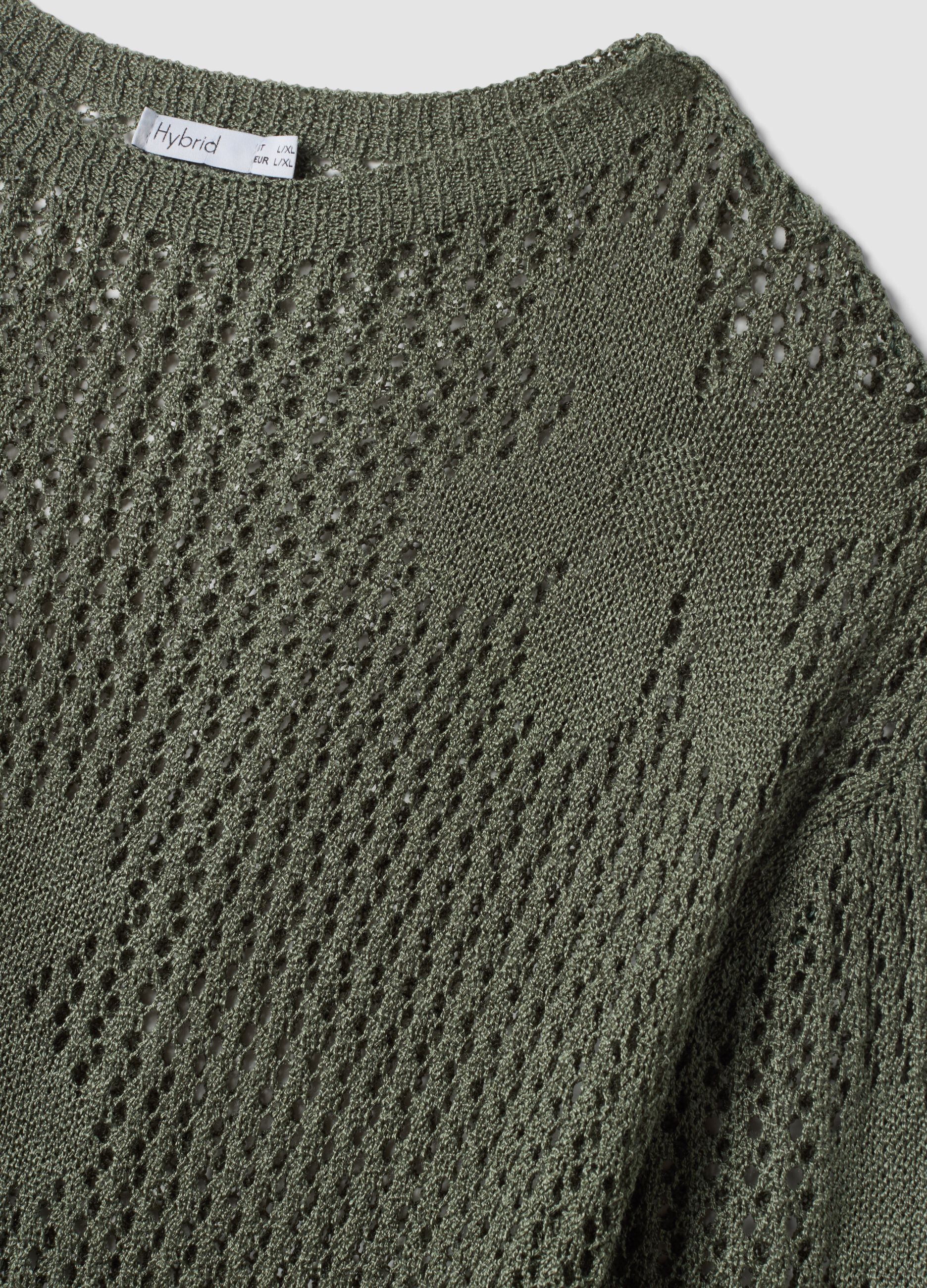 Green open-knit floral regular-fit top