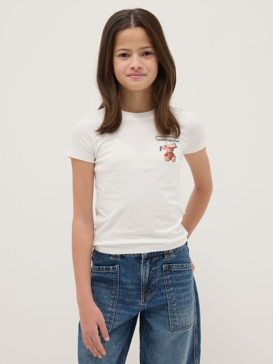 Girls' white stretch cotton fitted T-shirt_0