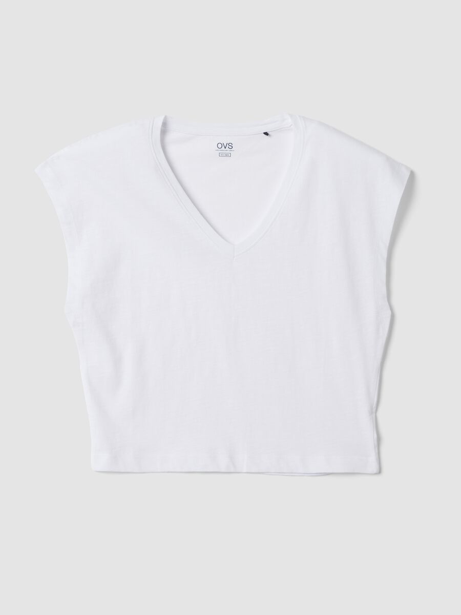 Camiseta blanca de algod&oacute;n puro con cuello de pico_4