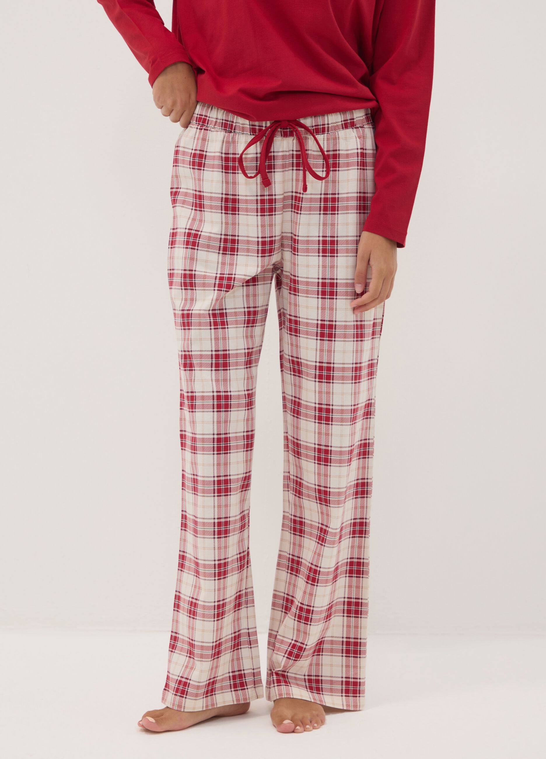 Red pure organic cotton crew-neck pyjamas