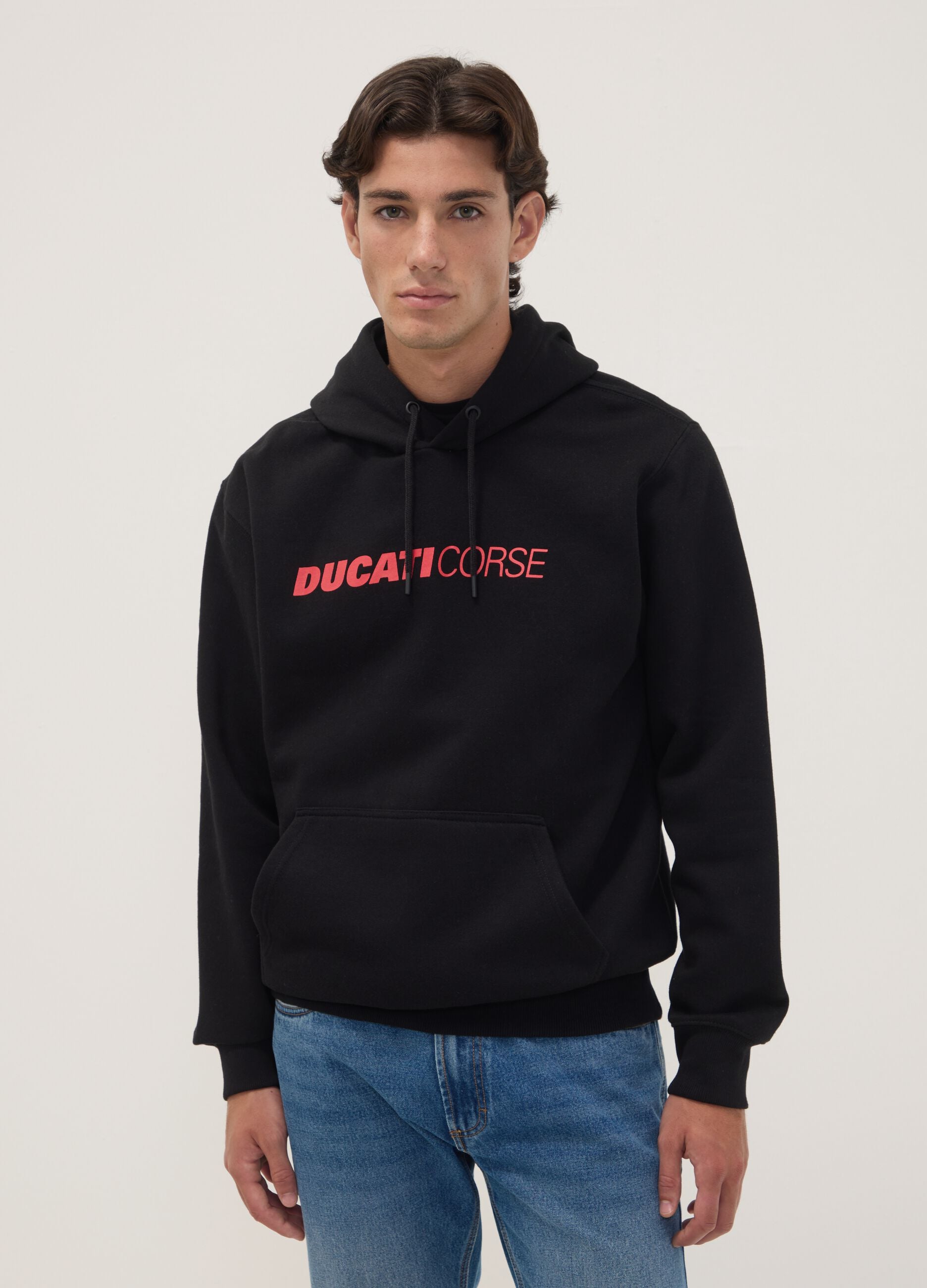 Black cotton-blend hoodie with Ducati print, relaxed fit