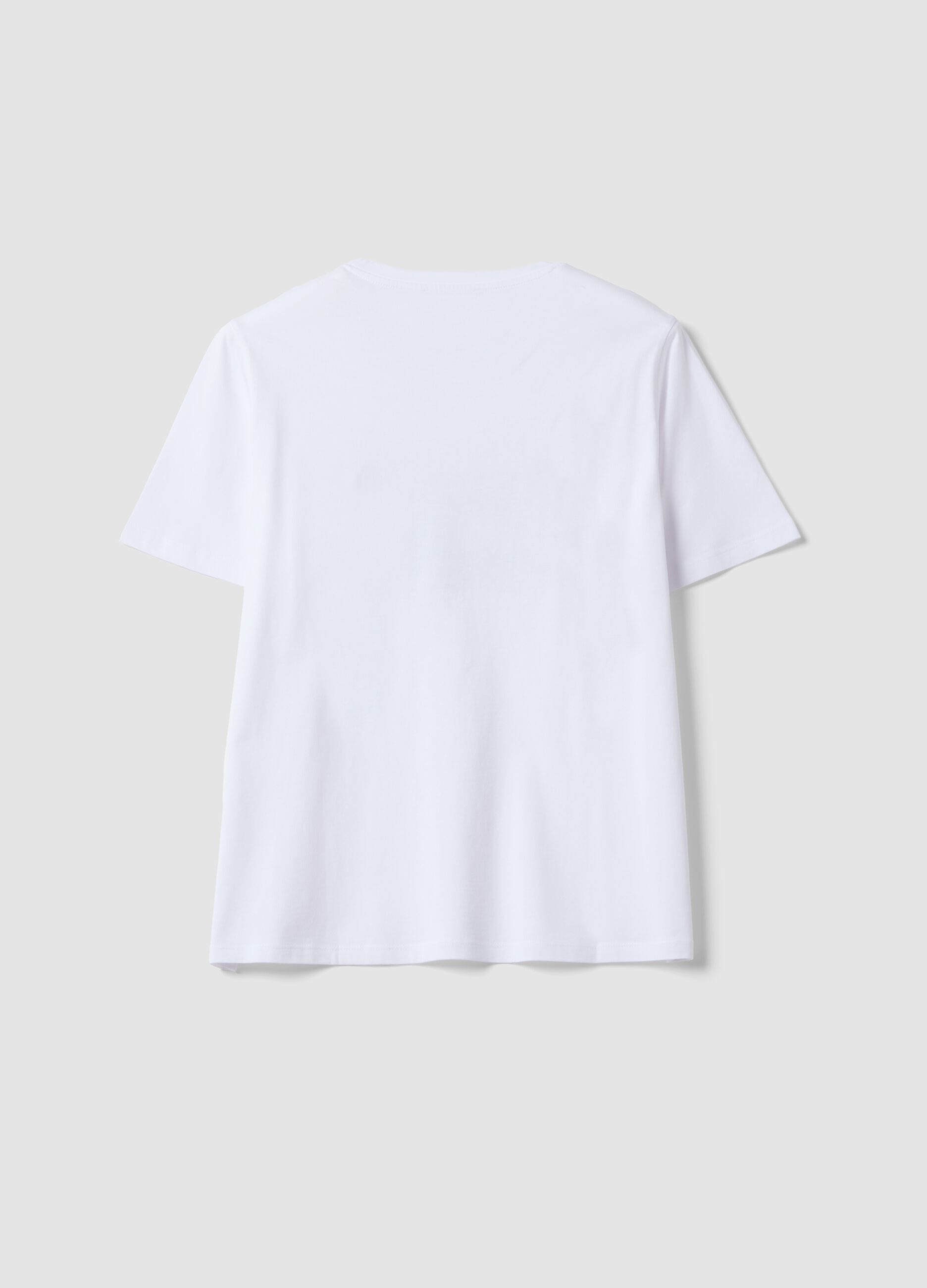 Wei&szlig;es T-Shirt aus reiner Baumwolle mit Rundhalsausschnitt und Frontprint, Regular Fit