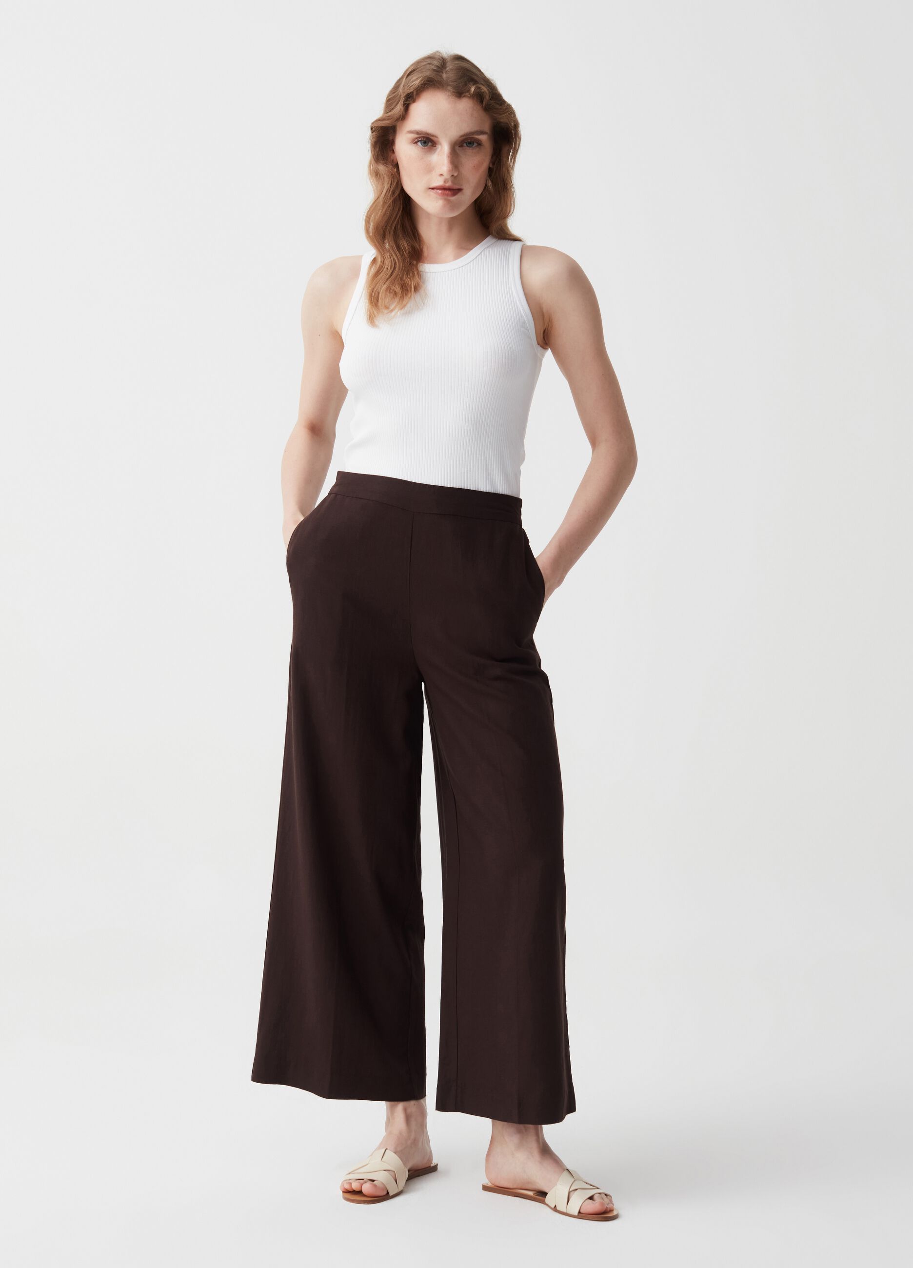Wide leg trousers in linen and viscose
