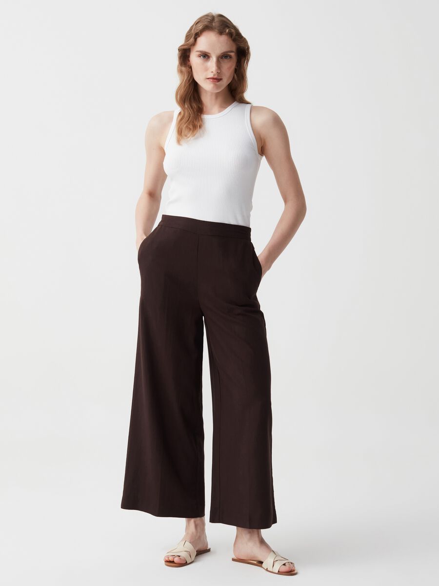 Wide leg trousers in linen and viscose_0
