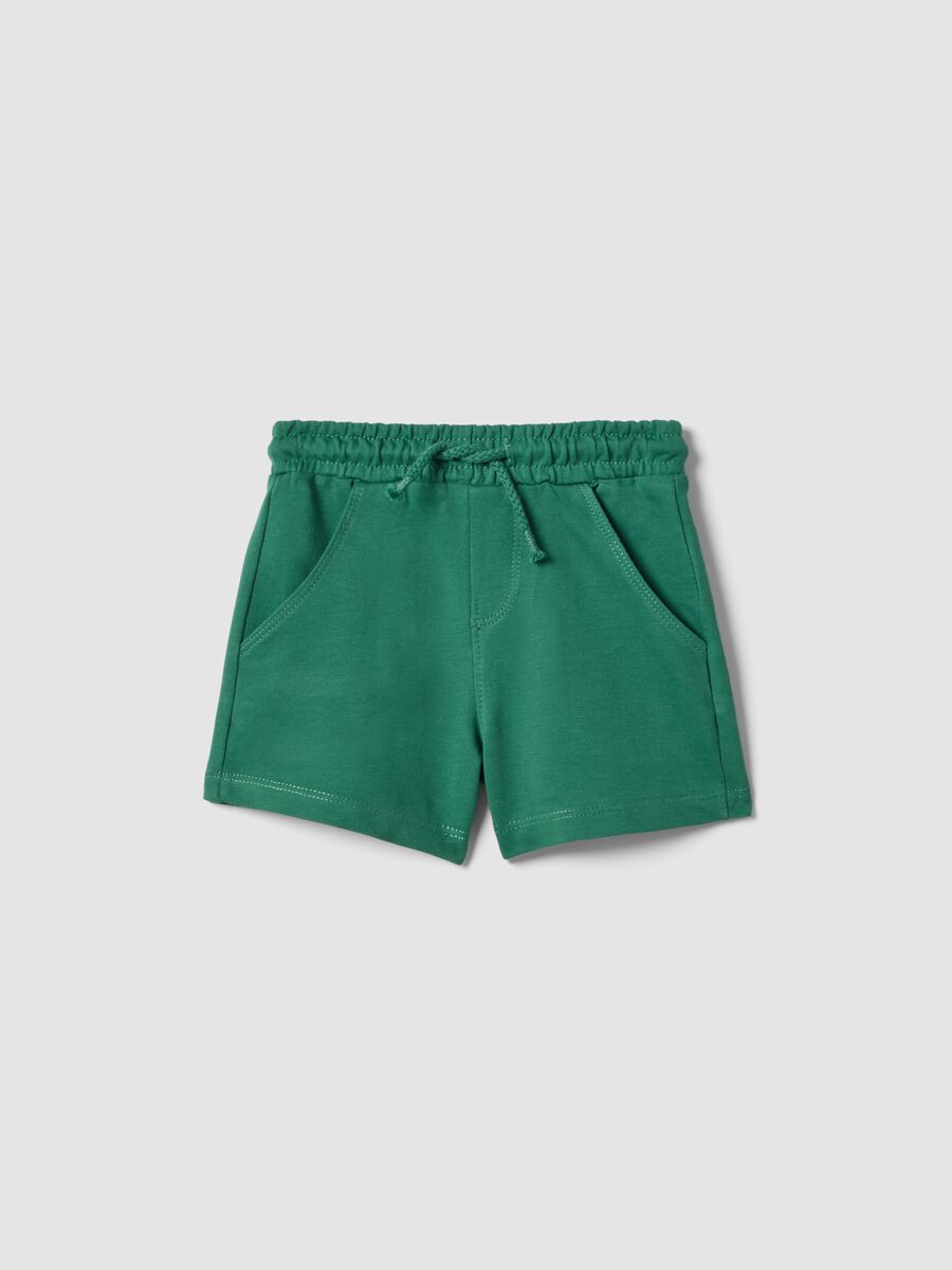 Green pure cotton shorts with elasticated waist_0
