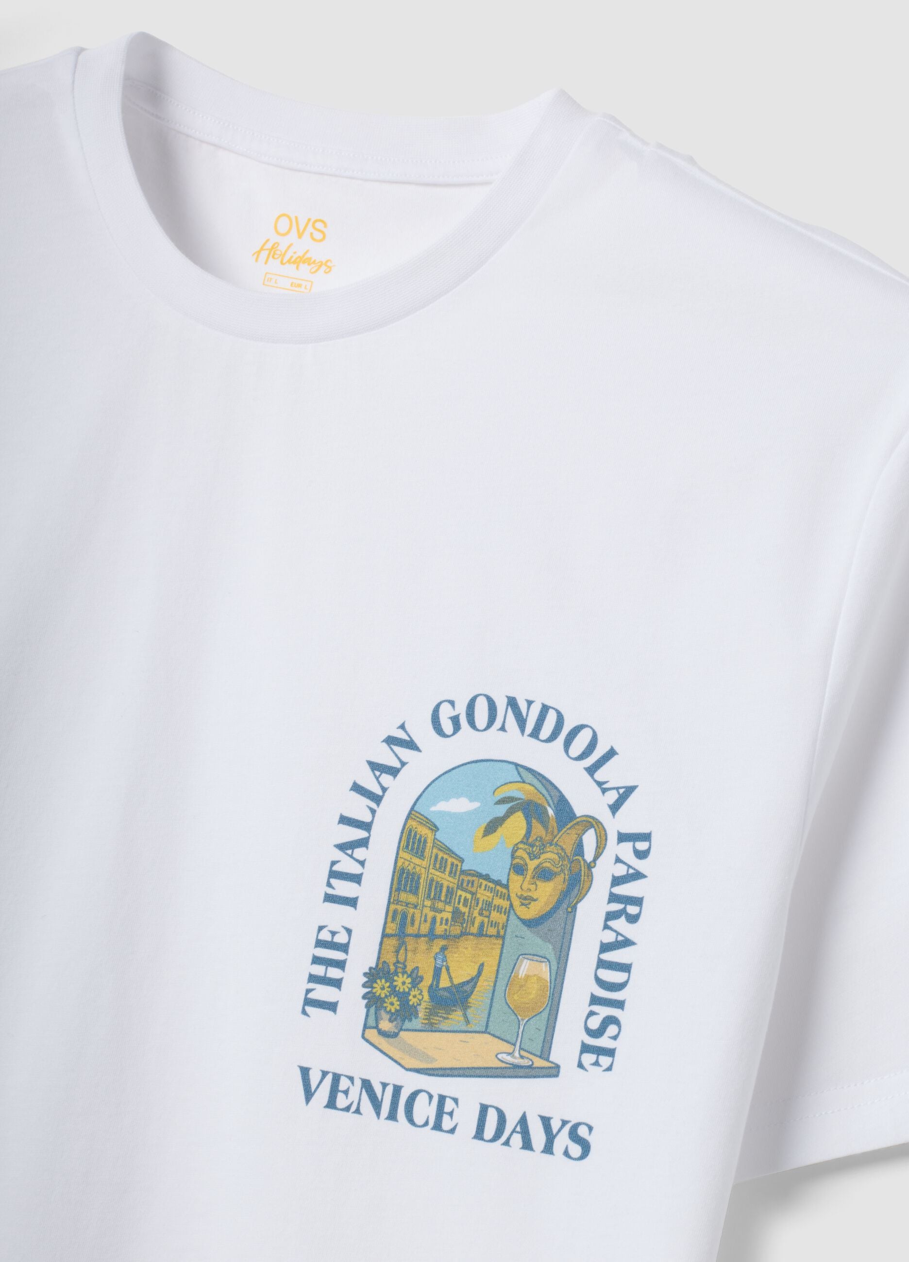 Weisses T-Shirt aus reiner Baumwolle mit Print, Regular Fit