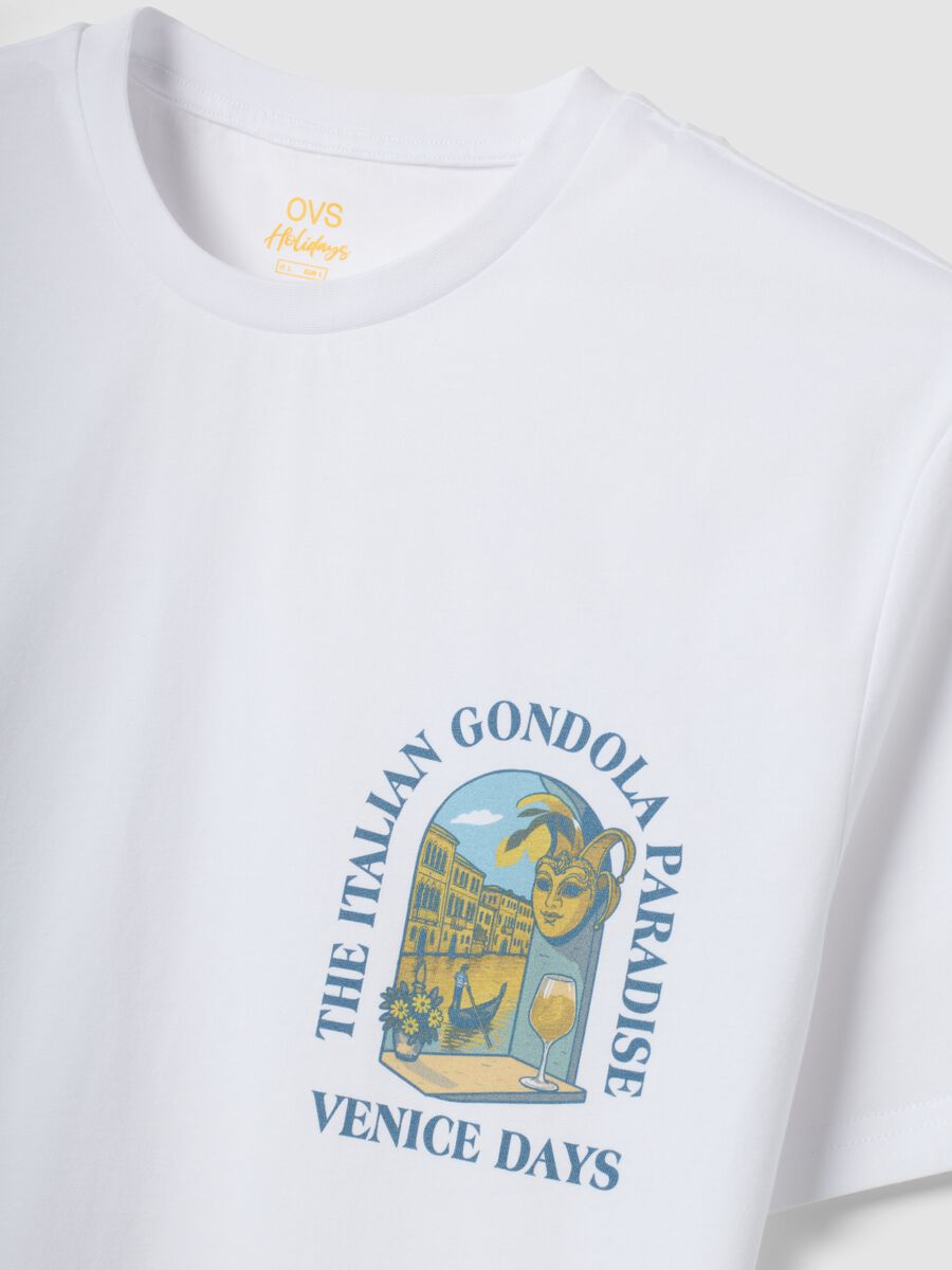 Weisses T-Shirt aus reiner Baumwolle mit Print, Regular Fit_5