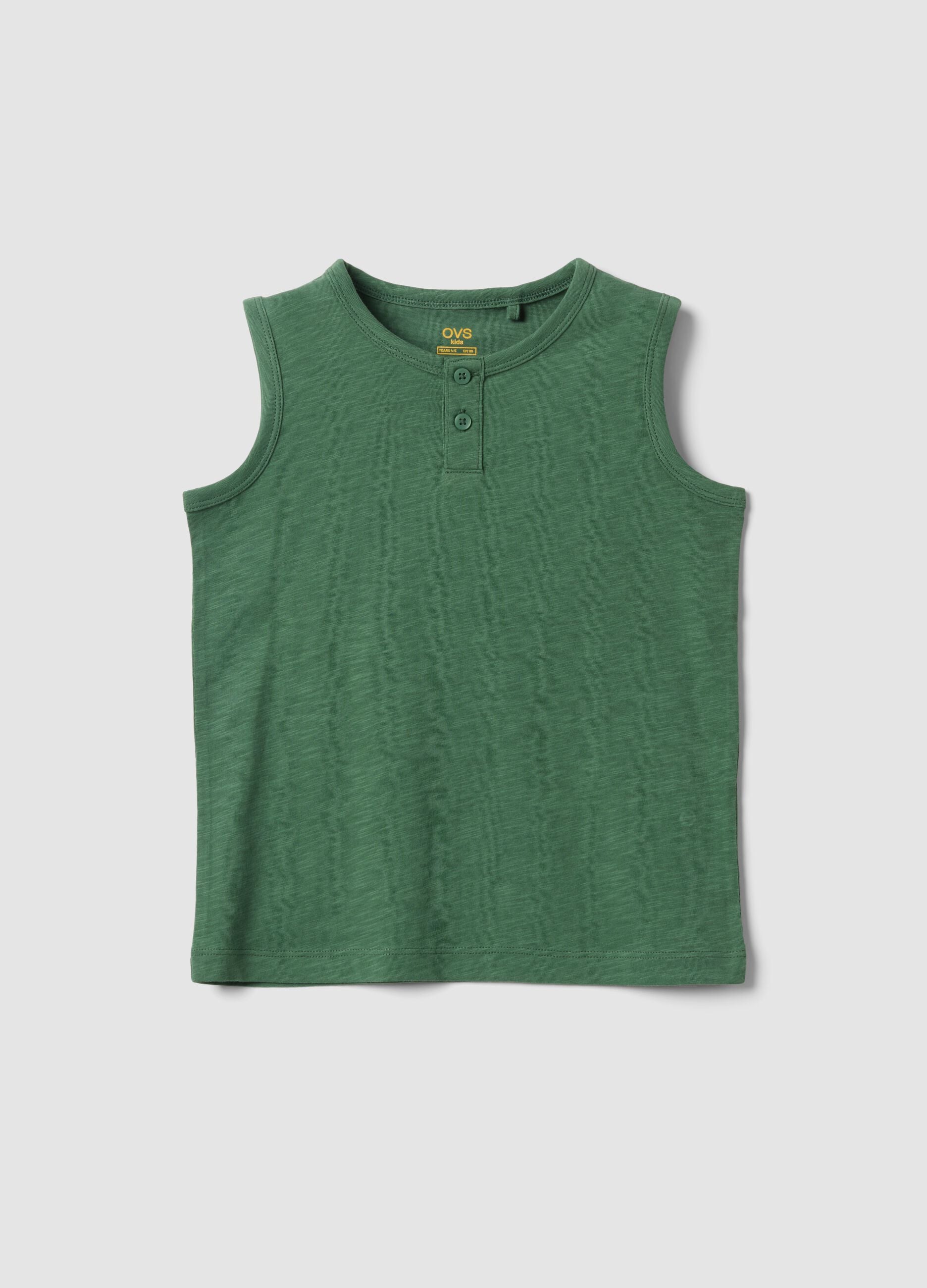 Green pure cotton vest top with buttons
