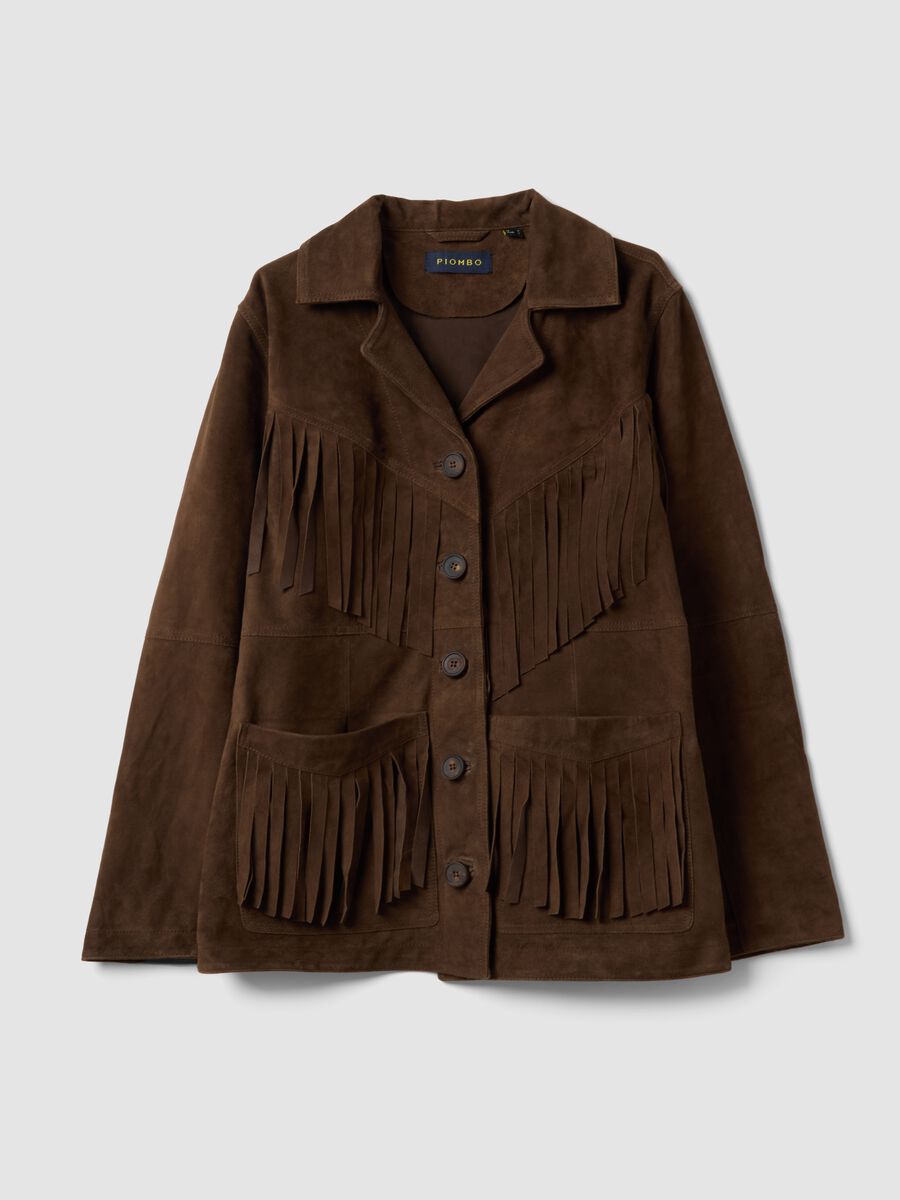 Brown genuine leather jacket with fringes_1