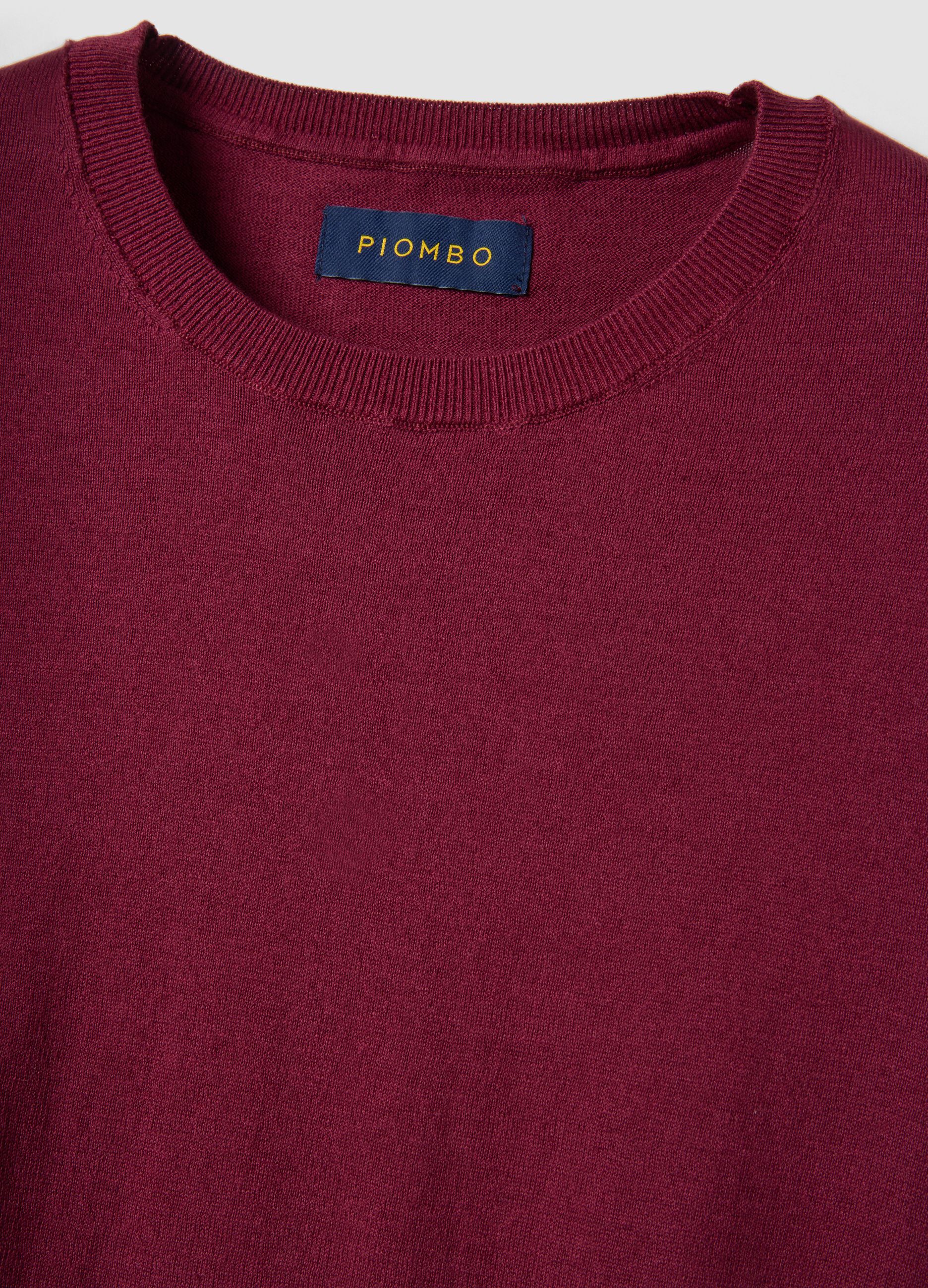 Short sleeve T-shirt in red cotton, linen and silk blend regular fit