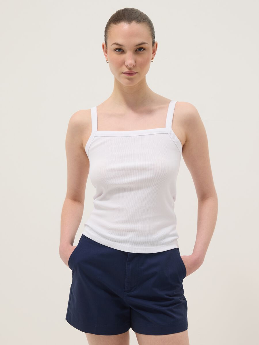 White pure cotton ribbed vest top_1